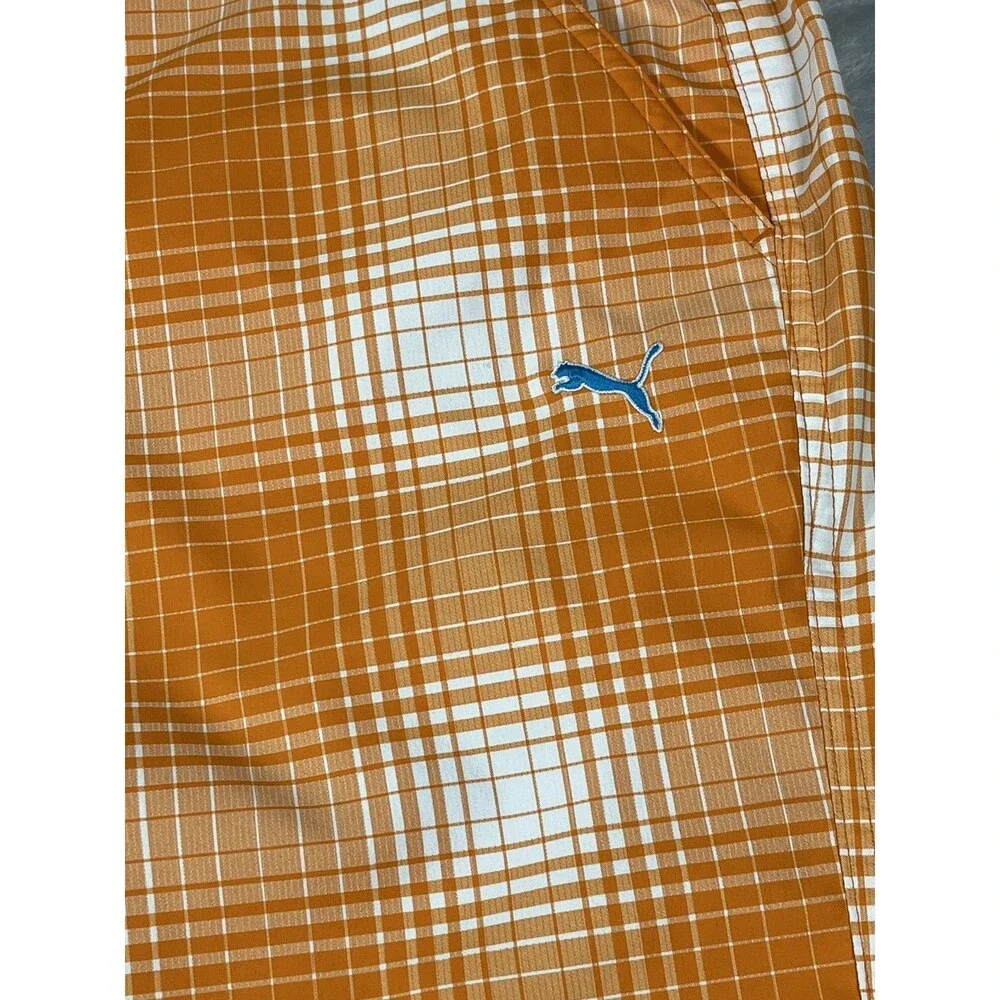 Puma Golf Mens Dry Cell Plaid Performance Shorts Orange White Size 38